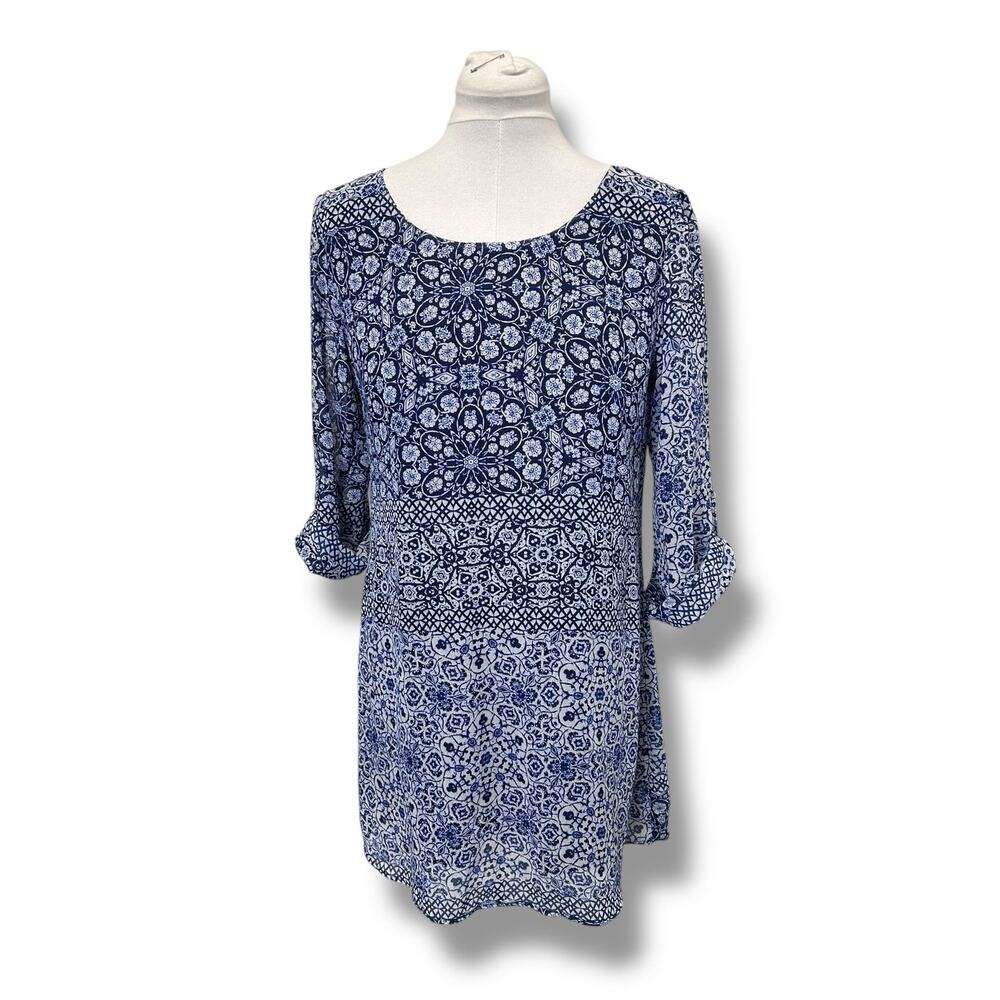 Speechless Women’s Scoop Neck V Back A-Line Mini Dress Soft Girl Blue Floral L